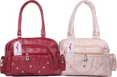 house of common Women Maroon, White Tote(Pack of: 2)