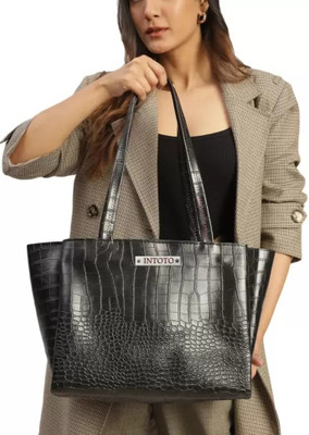 Pistis Black Shoulder Bag Large Capacity Croco Pattern Tote Handbag Shoulder Bag Ladies Purses For Women