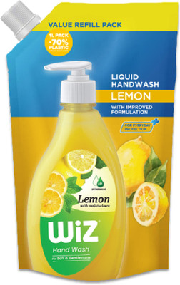 Wiz Lemon Hand Wash Refill Pouch – 1L | pH Balanced | 70% Less Plastic Hand Wash Pouch(1000 ml)