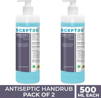 Sceptre Combo of 2 Scepto Rub X Non-Sticky Liquid hand Sanitizer for Rapid Sterilization Hand Sanitizer Pump Dispenser(2 x 250 ml)