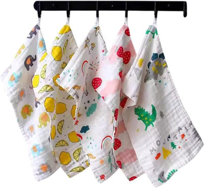 Babking Muslin Cotton Face Towels for New Born Baby Extra Soft Hankies Reusable Napkins White Cloth Napkins(5 Sheets)