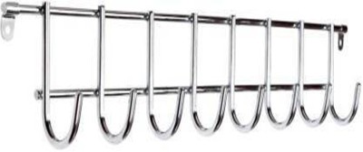 VRACKART Stainless Steel 8 Hookrail You Can Held Home Kitchen Laundry Bathroom Hanger Hook 8 (Po1) Steel Hanger(Silver)