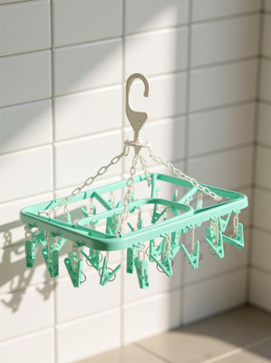 KOGENT ENTERPRISES Cloth Hanger with 32 Clips Laundry Plastic Clothes Hanger Plastic Cloth Clips Plastic Hanger(Multicolor)
