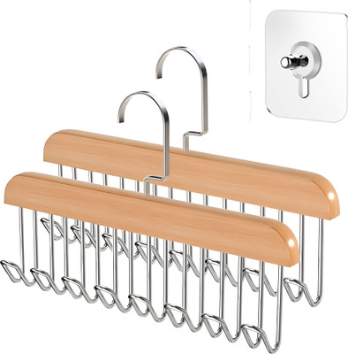 Grovent Wooden Hanger for Clothes Hanging, Hangers for Wardrobe and Cupboard, Hook Adjustable Clothes Hanger for Lingerie, Belt, Scarf, Tie, Garments and Accessories Steel Pack of 2 Hangers(Multicolor)
