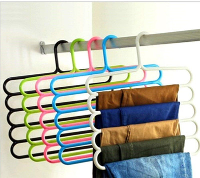 FIMTOWN 5 Layer Pants Clothes Hanger Wardrobe Storage Organizer Rack (Set Of 3) Plastic Pack of 3 Hangers(Multicolor)