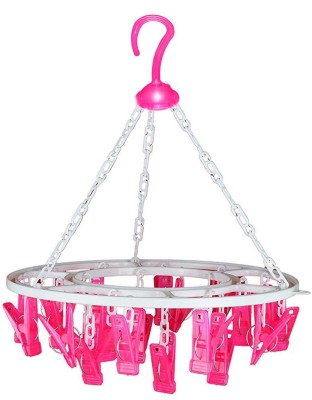 DeeKay PLASTIC ROUND CLOTH DRYING STAND HANGER WITH 24 CLIPS (PINK) Plastic Cloth Clips(Pink)