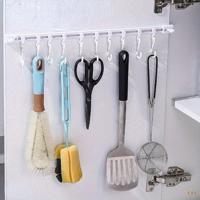 PUHBRHY Wall Mounted Hanger Storage Kitchen Hanging Rack for Office Kitchen Bathroom Hook Rail 10(Pack of 1)