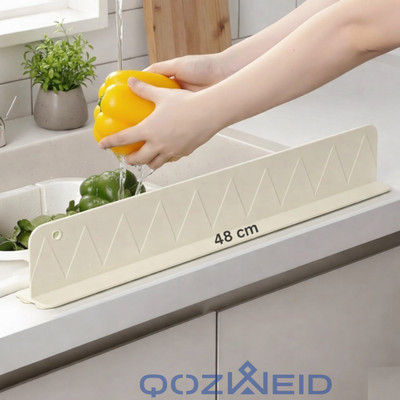 QOZWEID Silicone Sink Splash Guard Water Stopper with Suction Cup for Kitchen 48 cm Self-amalgamating Tape(White Pack of 1)