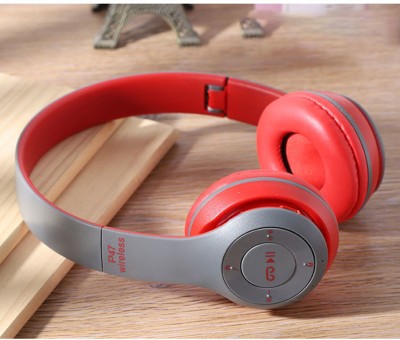 Techobucks BEST P47 Wireless Bluetooth Portable Sports Headphone with Microphone Bluetooth Headset(Red, On the Ear)