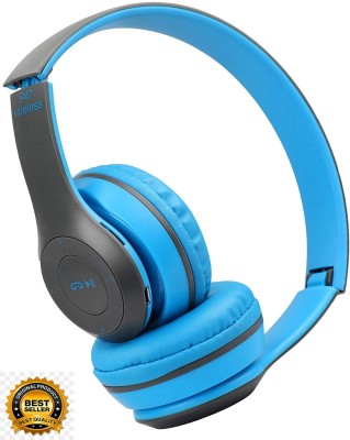 Worricow Newest Wireless Wireless Bluetooth Over The Ear Headphone with Mic Bluetooth without Mic Headset(Blue, In the Ear)