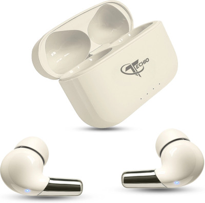 Techio VoltBuds TWS with Hi-Fi Sound, Fast Connect, ENC Mic & LED Battery Display Bluetooth(White, True Wireless)