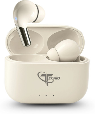 TECHIO AirNova ENC Earbuds with Low Distortion Sound, LED Case & Long Play Bluetooth(White, True Wireless)