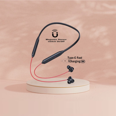 house of common Pro Neckband With Upto 48 Hours Playback & Fast Charging Earphone_2U Bluetooth & Wired(Red, In the Ear)