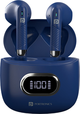 Portronics Harmonics Twins S9 TWS Wireless Earbuds with Upto 30H Playtime, Digital Display Bluetooth Gaming(Blue, In the Ear)
