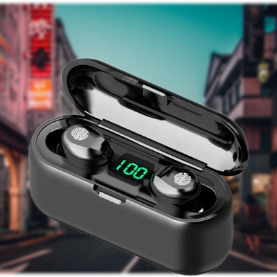 YAROH D82_F9 Wireless Earbuds with Bluetooth 5.0 & Digital Display Bluetooth(Black, In the Ear)