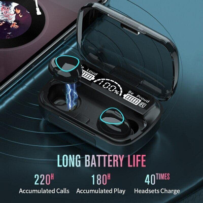 UBEESIZE M10 TWS Wireless Earbuds Touch Waterproof IP7X LED Digital Display Bluetooth Headset(shine black, True Wireless)