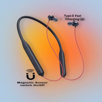 house of common Neckband Earphones 48Hrs Battery Playtime, High Bass, Clear Sound, Dual Mic_MF Bluetooth & Wired(Red, In the Ear)