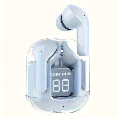 GWALBROS GWALBROS ULTRA PODS, AIRPODS with 40 Hours Playback and transparent Display_5 Bluetooth Gaming Headset(Blue, In the Ear)