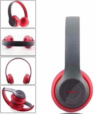 TABARET Wireless Bluetooth Headphone with Mic and SD Card Supports Headset Bluetooth(Red, On the Ear)