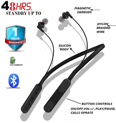 Neckband Wireless Bluetooth Earphone, Built -in Mic Bluetooth Headset(Black, True Wireless)