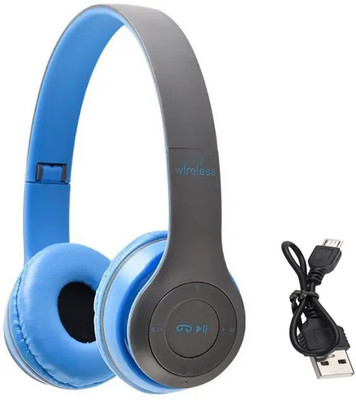 TABARET Trendy Wireless Bluetooth Headphones Foldable Stereo Headphones With Mic Bluetooth(Blue, On the Ear)