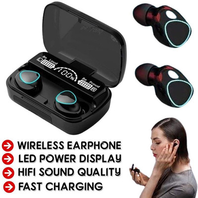 m10 buds wTWS Bluetooth 5.0 Wireless Earbuds Touch Waterproof IP7X LED Digita Bluetooth Headset(BLACK, True Wireless)