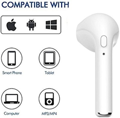 SYARA AT_588A_IN EAR WIRELESS I7R HEADSET WITH MIC COMPATIBLE WITH ALL SMARTPHONE Bluetooth Headset(White, True Wireless)