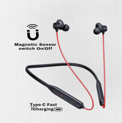 house of common Long Battery Life, High Bass/Sound, Dual Mic, Magnetic On/off, ENC Bluetooth_NG Bluetooth & Wired(Red, In the Ear)