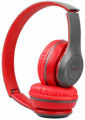 Worricow TOP PRICE P47 WIRELESS PORTABLE EXTRA DAYNMIC BASS SOUND GAMING HEADPHONE Bluetooth(Red, On the Ear)