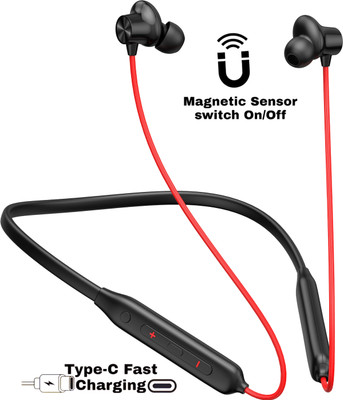 60 Hours Playtime,Waterproof Bluetooth Wireless Neckband Headpones N1 Bluetooth Headset(Red, In the Ear)