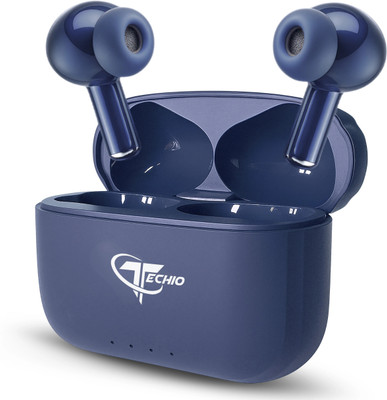 Techio BassX5 TWS with Deep Bass, IPX5 Sweatproof & Type-C Quick Charging Bluetooth(Blue, True Wireless)