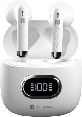Portronics Harmonics Twins S9 TWS Wireless Earbuds with Upto 30H Playtime, Digital Display Bluetooth(White, In the Ear)