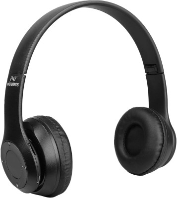 icall BestSound P47 Headphone With Mic & SD Card Support 4-5 Hour Battery Backup Bluetooth & Wired Headset(Black, True Wireless)