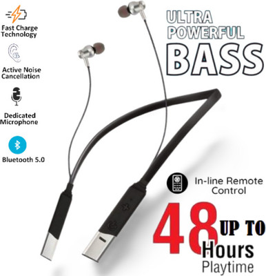 HUG PUPPY High Bass Neck Band with Mic Enjoy up to 48 Hours Playback-Time 10mm Bluetooth Headset(Black, Silver, True Wireless)