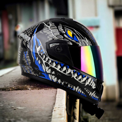 Agx Wonder Smk Abs Material with Rainbow Visor Motorbike Helmet(Blue)