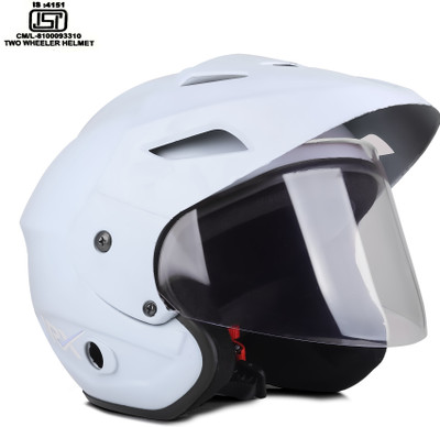 ROAD ARMOR New ABS Material Half Face Stylish Helmet with Clear Visor For Men & Women Motorbike Helmet(White)