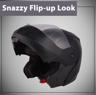 Agx O2 Flipup ABS Material with Polycarbonate Visor Motorbike Helmet(Black)