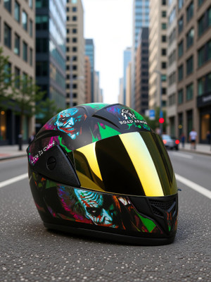 ROAD ARMOR Full face bike helmet for men Motorbike Helmet(Black)