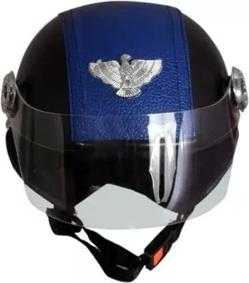 VEDRID Blue Leather Cap Unisex for Bike and Scooters Motorbike Helmet(Blue)
