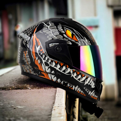 Agx Wonder Smk with Anti UV Rainbow Visor ABS Material Unisex Motorbike Helmet(Orange)