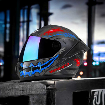 FOROLY Speed Venomous Spoiler ABS Material with Rainbow visor Motorbike Helmet(Blue)