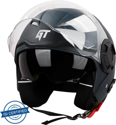 Steelbird GT Dashing ISI Certified Open Face for Men & Women with Inner Sun Shield Motorbike Helmet(Dashing Black)