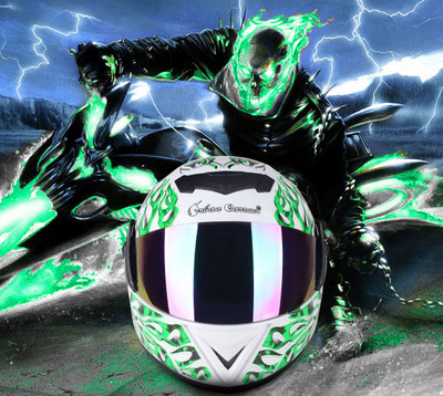 urban carrier ABS Material Full Face Rainbow Visor, UV Scratch Resistance Motorbike Helmet(Green)