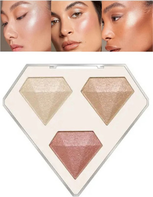 HSQ Diamond Glow Trio Highlighter Palette – 3 Shades for All Skin Tones Highlighter(Multicolour)