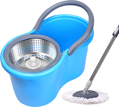 JSN Easy Magic Spin Floor Mop 360 Degree Bucket Mop with Steel Spinner 1 Refill Mop Set(Blue 1.8 m)