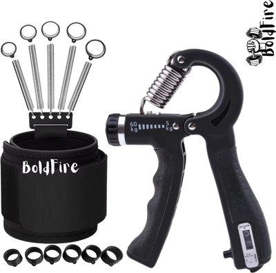 BoldFire Counter Hand Grip Strengthener with Resistance Metal Springs (Pack of 2) Hand Grip/Fitness Grip(Black)