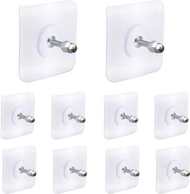 BRAND VILLA Heavy Duty Self-Adhesive Stainless Steel Screw Hook, Waterproof & Oilproof Hooks Hook 10(Pack of 10)