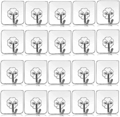LIJIE Self Adhesive Wall Hooks,Heavy Duty Sticky Hooks For Kitchen,Bathroom,Bedroom Hook 20(Pack of 20)