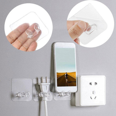 Jetudoo Plugs Socket Holder Free Punching Stickers Wall Mounted Transparent Hooks(5pc) Hook 1(Pack of 5)
