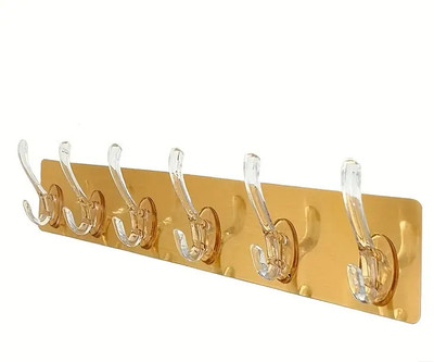 omkar zone OMKARZONE GOLDEN ADHESIVE WALL HOOK Hook Rail 6(Pack of 2)
